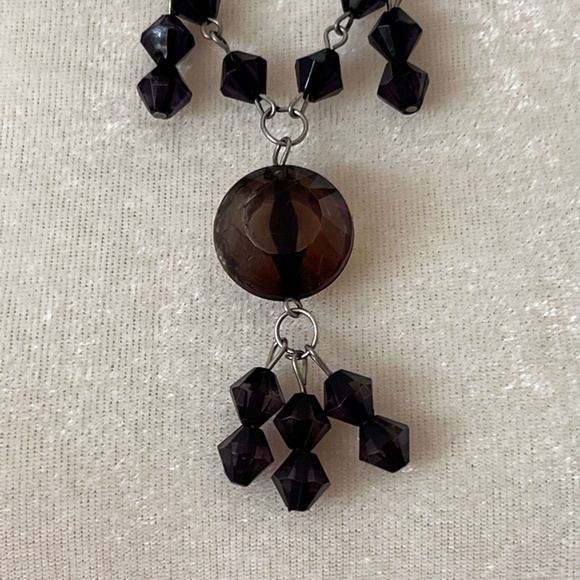 VINTAGE: Black Beaded Chain Necklace - Adjustable Length - Picture 3 of 7